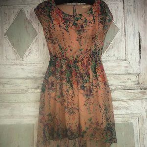 Cap sleeve floral blush blouson flow dress Size S
